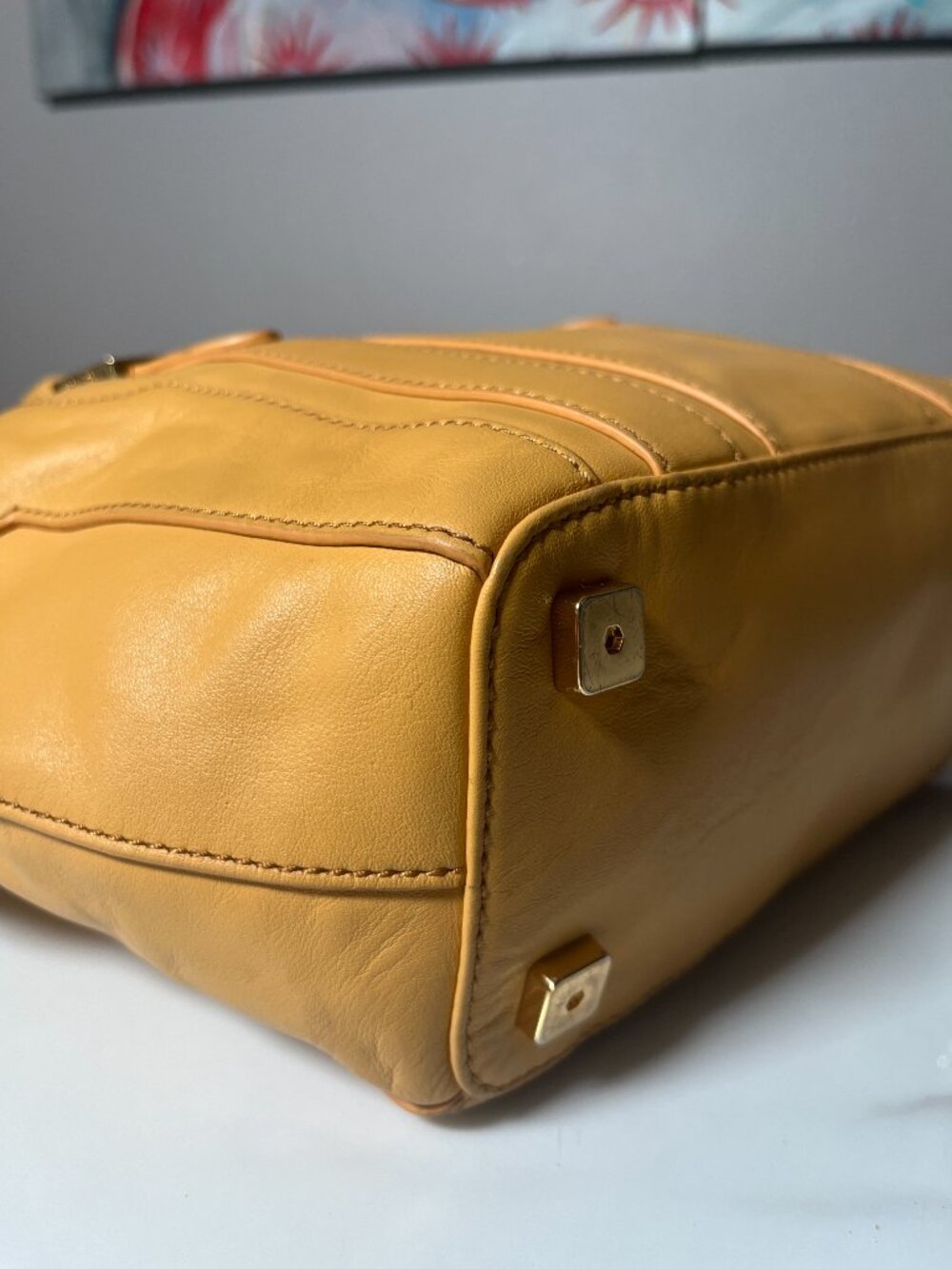 Rachel Zoe Camel Convertible Leather Satchel Bowler Tote Shoulder Bag - Picture 12 of 16